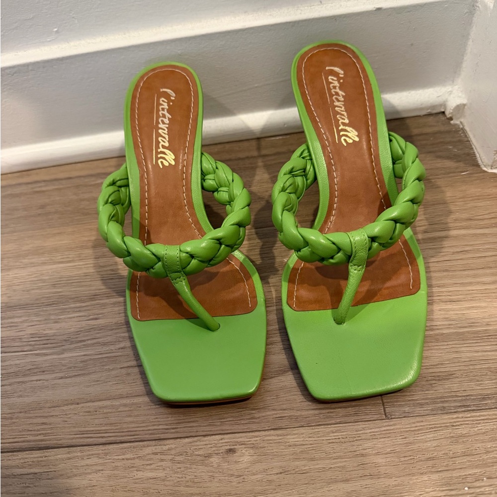 L'INTERVALLE Lime Green Braided Heels
